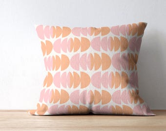 Pink Orange Geometric Square Pillow | Pastel Salmon Double-Sided Cushion