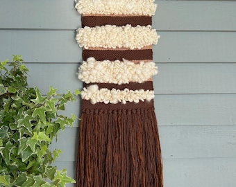 Handspun Wool Handwoven Wall Hanging with Copper and Brown Fibers