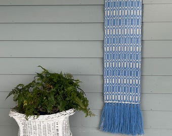 Handwoven French Blue Wall Tapestry Hanging - traditional Overshot Decor