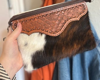 The Wayne Clutch, Handmade Cowhide Leather Clutch: Western Geometric Purse