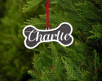 Personalized Dog Bone Ornament, Christmas Pet Ornament, Dog Wooden Christmas Tag