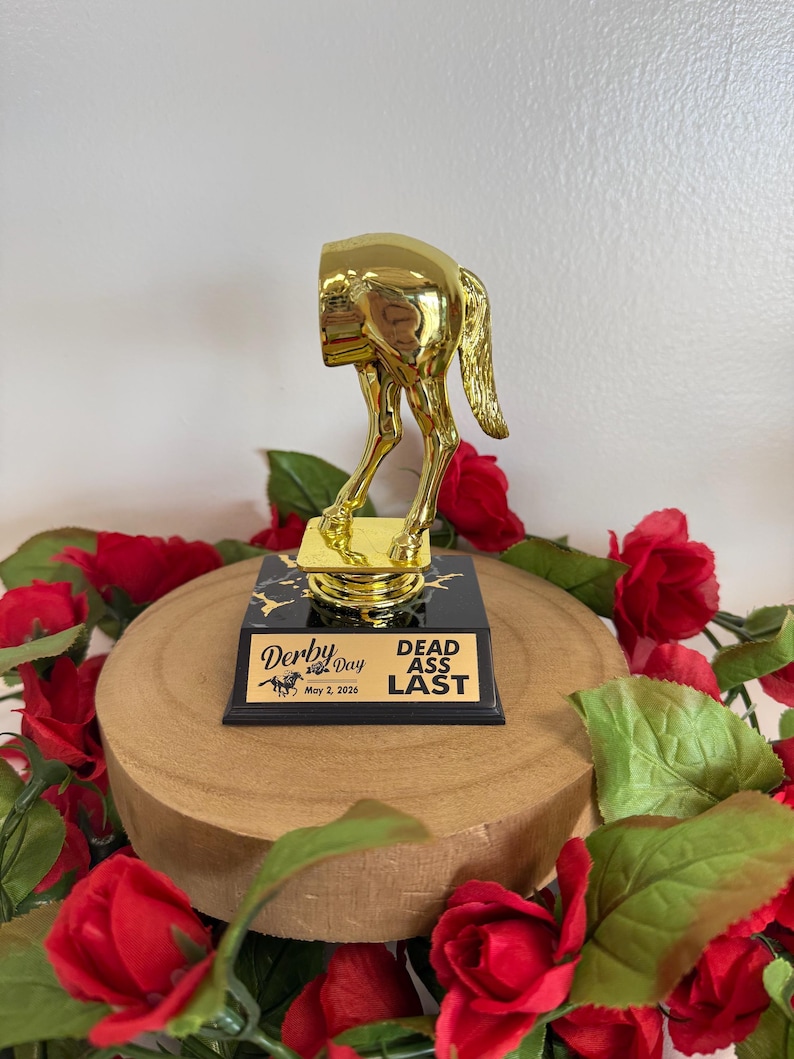 Red Roses Trophy Derby Day Trophy - Kentucky Derby Party Favors - Dead Ass Last - Derby ...
