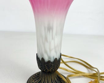 Vintage Pink & White Lily Electric Accent Table Top Night Light Lamp 8” Tall
