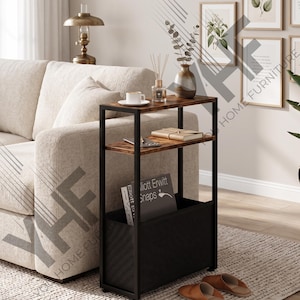 Solid Wood Narrow Sofa Table With Storage Basket, Modern Console Small Space Living Room
