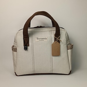 Cotton Canvas Handbag Zipper Closure World Map Lining