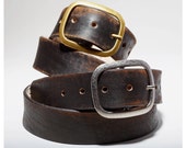 Vintage Distressed Black Brown Leather Belt - 100% Real