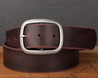 Oxblood Purple Maroon Leather Belt with Antique Silver Buckle - Handmade in USA Groomsmen Wedding Gift - Full Grain Unisex Snap Belt