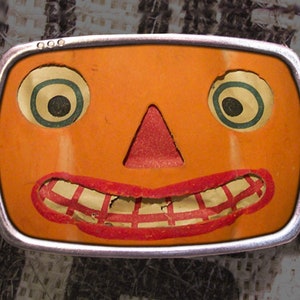 Vintage Jack O'Lantern Goofy Face Belt Buckle, Halloween Decoration Costume Pumpkin Funny Teeth Decoration for Custom Leather Snap Belt Y2K