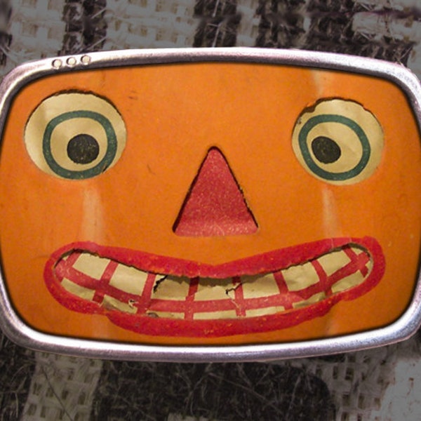 Vintage Jack O'Lantern Goofy Face Gürtelschnalle, Halloween Dekoration Kostüm Kürbis Lustige Zähne Dekoration für Custom Leder Snap Gürtel Y2K