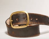 Vintage Distressed Leather Snap Belt, Brass Buckle - Handmade in USA Groomsmen Wedding