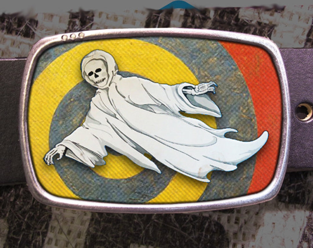 Vintage Ghost Die Cut Skeleton Belt Buckle Haunted Dead Graveyard