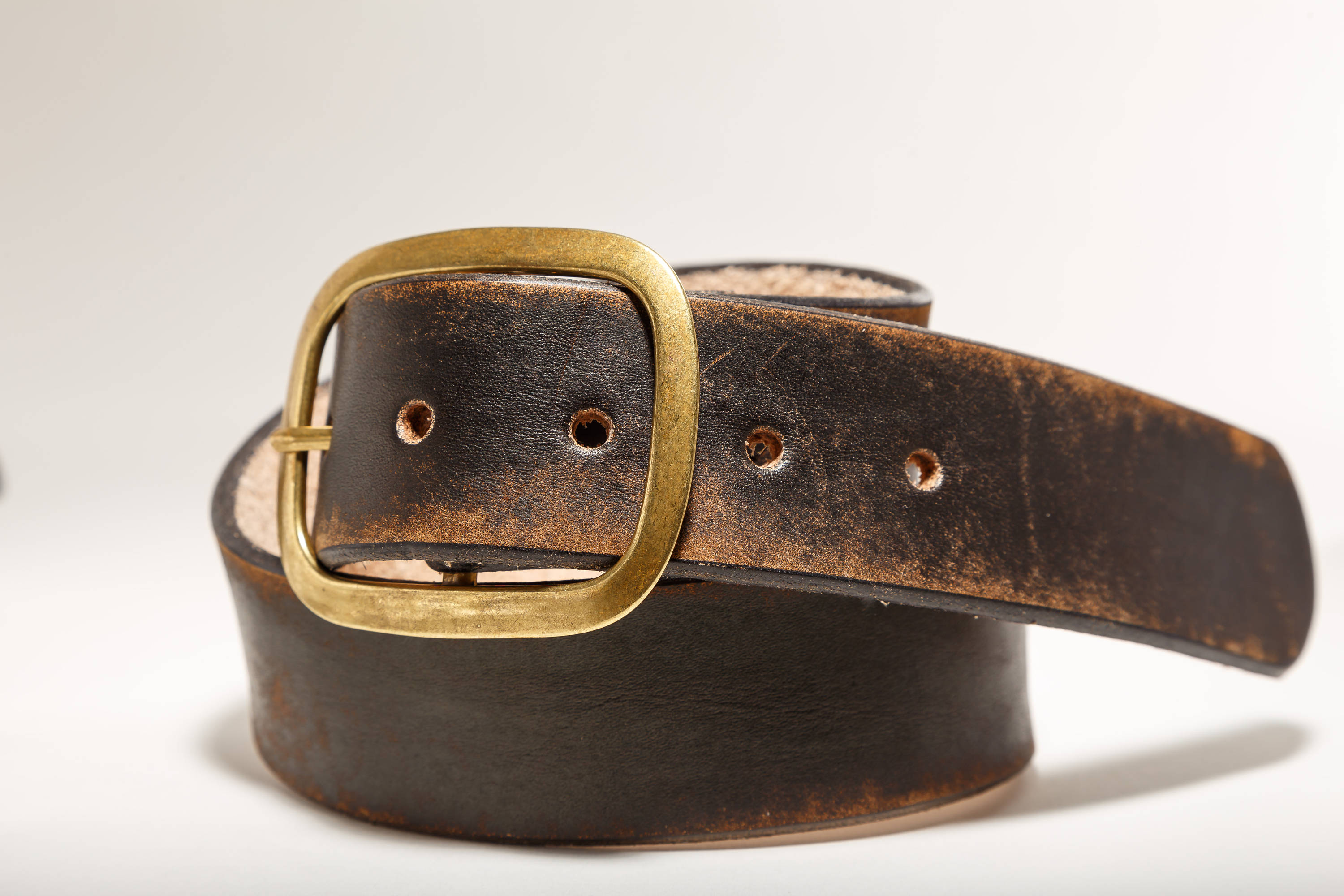Vintage Distressed Leather Snap Belt Brass Buckle Handmade | Etsy