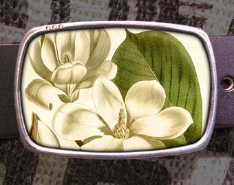 Magnolia Flower Belt Buckle, White Flowers Belt Buckle, Vintage Inspired 543 Groomsmen Wedding Y2K