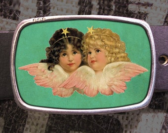Vintage Angel Cherub Belt Buckle, Star Cupid Heart Love Vintage Wings Greeting Card, 90's Y2K Gift for Him or Her Husband Wife Gift Y2K