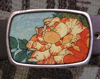 Vintage Peony Belt Buckle, Vintage Inspired, Shabby Chic 541 Gift for Him or Her Husband Wife  Gift Groomsmen Wedding Y2K