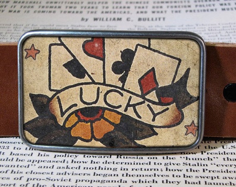 Lucky Tattoo Belt Buckle Vintage Inspired 522 Gift for Him