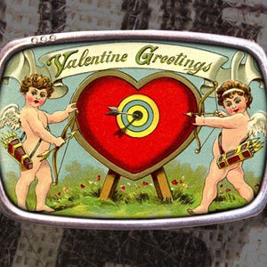 Valentine's Day Belt Buckle, Cupid Heart Love Arrow Vintage Cherub Greeting Card, Valentine Gift for Him or Her Husband Wife Gift Y2K image 1