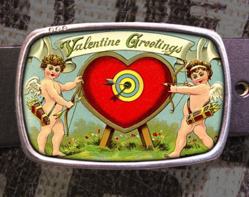 Valentine's Day Belt Buckle, Cupid Heart Love Arrow Vintage Cherub Greeting Card, Valentine Gift for Him or Her Husband Wife Gift Y2K image 1