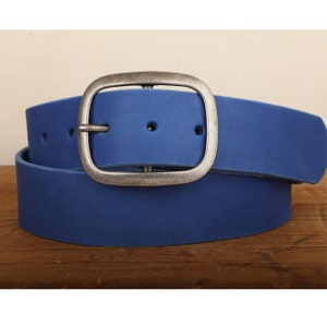 Electric Blue Wide Leather Snap Belt - Handmade in USA - Bold Bright Royal Blue Color Unisex with Silver Tone Antique Nickel Belt Buckle