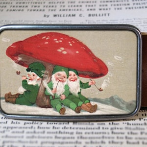 Vintage Gnome Belt Buckle Gift for Him Gift for Her Funny Holiday Gift, Mushroom Smoke Woodland Christmas Holiday Custom Belt Trippy Elves