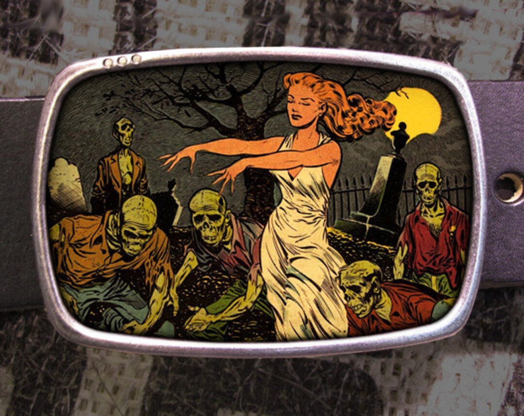 Vintage Sleepwalking Zombie Moon Belt Buckle Living Dead Graveyard Tree