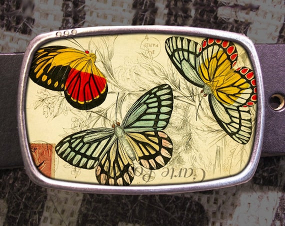 Vintage Butterfly Postcard Belt Buckle, Insect Belt Buckle  display picture 3