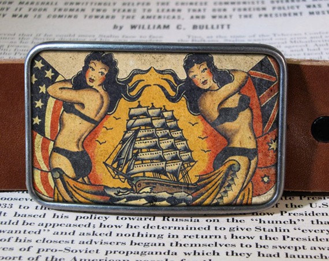 Vintage Ship Tattoo Belt Buckle Vintage Inspired 570 Gift for - Etsy