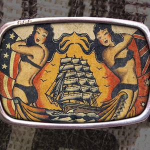 Vintage Ship Tattoo Belt Buckle, Vintage Inspired 570 Gift for Him or Her Husband Wife  Gift Groomsmen Wedding Y2K