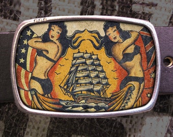 Vintage Ship Tattoo Belt Buckle, Vintage Inspired 570 Gift for Him or Her Husband Wife  Gift Groomsmen Wedding Y2K