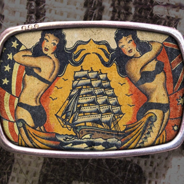 Vintage Ship Tattoo Belt Buckle, Vintage Inspired 570 Gift for Him or Her Husband Wife  Gift Groomsmen Wedding Y2K