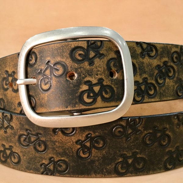 Ceinture vélo vintage en cuir vieilli - Fait main aux Etats-Unis - Cadeau unisexe mariage pour garçons d'honneur pleine fleur effet vieilli noir marron