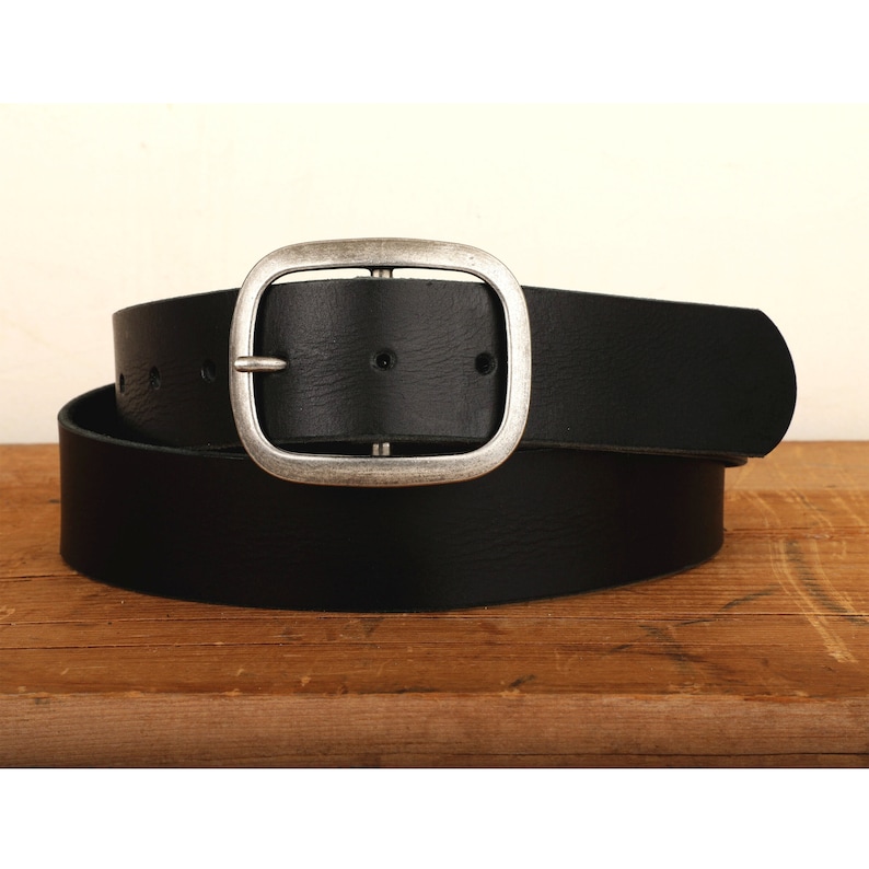 Black Leather Snap Closure Belt Handmade in USA Groomsmen Wedding Unisex Full Grain Leather Belt Antique Silver Buckle image 4