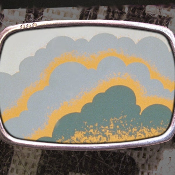 Vintage Sun Cloud Print Belt Buckle, Yellow and Blue Vintage Inspired Gift for Him Her They Husband Wife Gift Groomsmen Wedding Y2K
