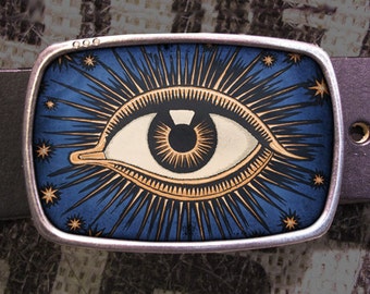 Celestial Eye Belt Buckle - Vintage Inspired Evil Eye 800 Gift for Him or Her Husband Wife  Gift Groomsmen Wedding