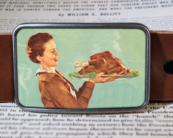 Vintage Thanksgiving Turkey Dinner Holiday Pumpkin Pie Gravy Foodie Advertising Belt Buckle 855 Gift for Him Gift for Her Kitchen Cook Chef