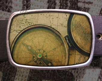 Vintage Compass Belt Buckle, Nautical Buckle, Steampunk Style 567 Y2K