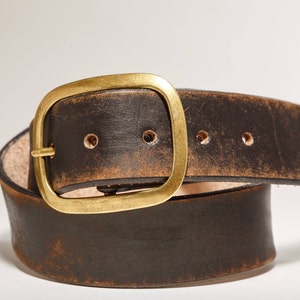 Vintage Distressed Black Brown Leather Belt 100% Real Leather Full Grain Veg Tan Aged with Antique Silver or Brass Buckle image 2