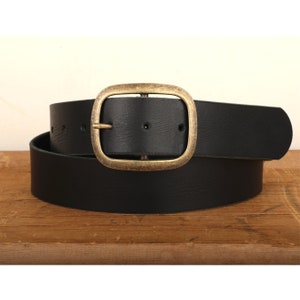 Black Leather Belt Snap Closure - Handmade in USA - Groomsmen Wedding Unisex Full Grain Leather Belt - Antique Brass Belt Buckle