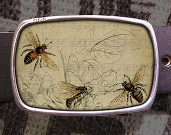 Busy Bees Belt Buckle, Vintage Inspired, Shabby Chic 605 Gift for Him or Her Husband Wife  Gift Groomsmen Wedding Y2K