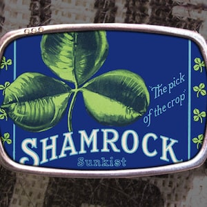 St. Patrick&#39;s Day Belt Buckle Shamrock Sunkist Vintage Inspired