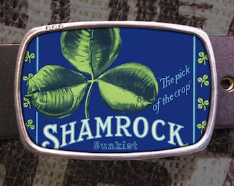 St. Patrick's Day Belt Buckle Shamrock Sunkist Vintage Inspired