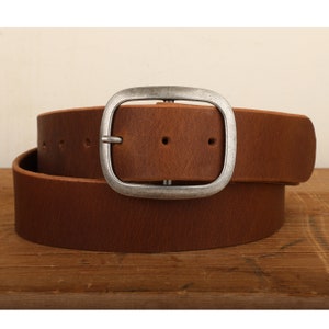 Peanut Dark Brown Leather Belt with Antique Silver Buckle - Handmade in USA - Full Grain Unisex Snap Belt