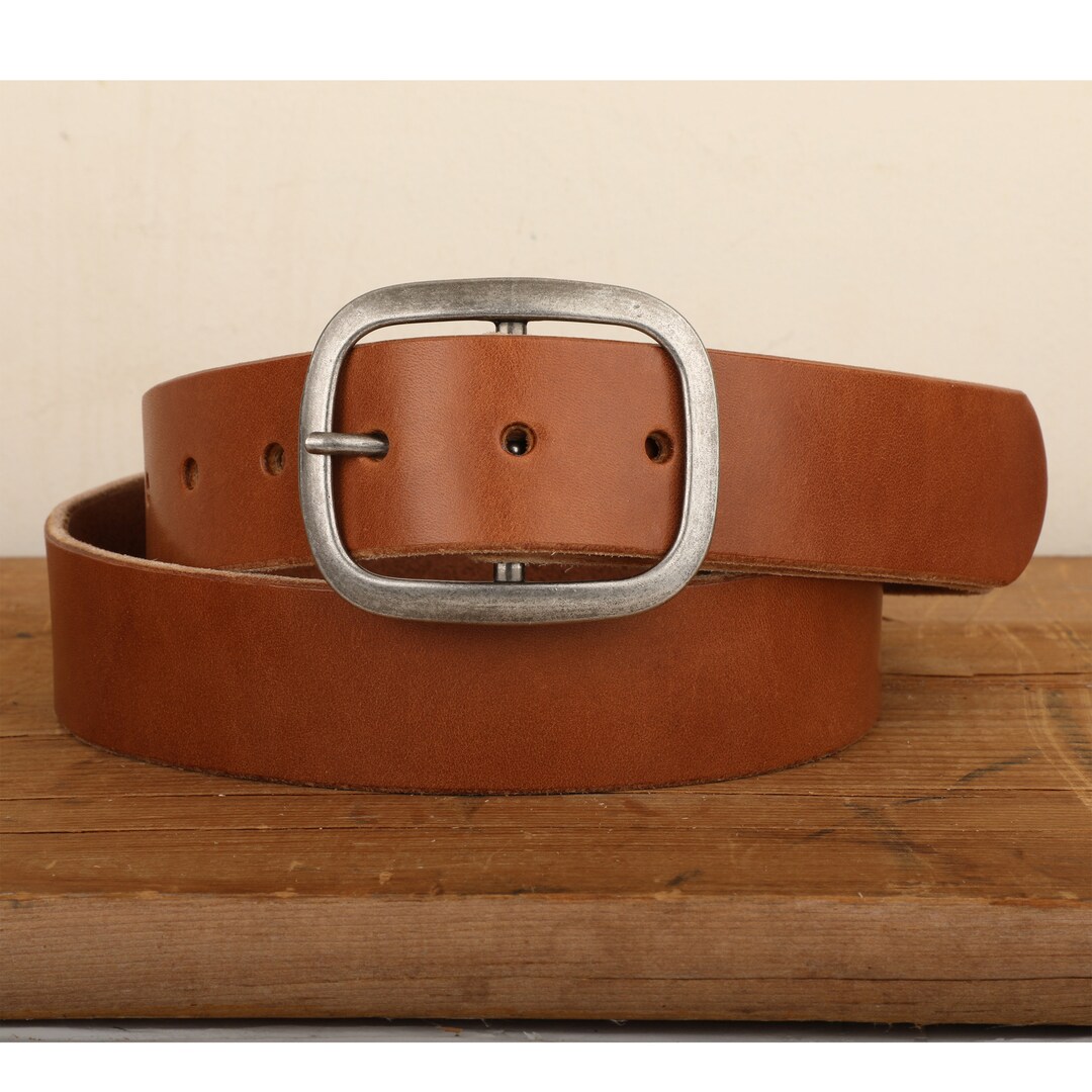 Medium Brown Bridle Leather Belt With Silver Buckle Handmade in USA ...