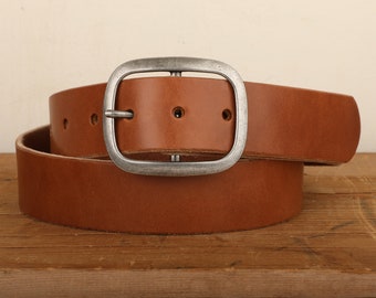 Medium Tan Brown Harness Leather belt with Silver Buckle - Handmade in USA Wickett & Craig Tannery