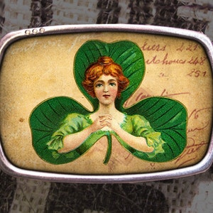 St. Patrick&#39;s Day Belt Buckle Shamrock Lady Luck Vintage Inspired