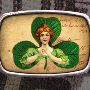 St. Patrick's Day Belt Buckle Shamrock Lady Luck Vintage Inspired