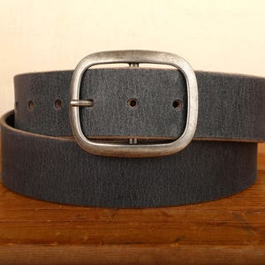 Steel Grey Water Buffalo Leather Belt with Antique Silver Buckle with Snap Closure