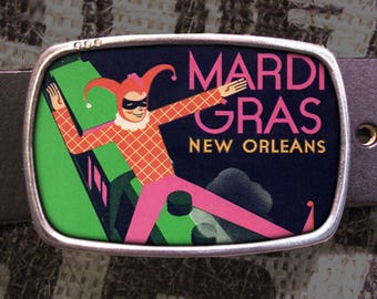 Vintage Mardi Gras Belt Buckle, Fat Tuesday Parade Jester Clown Masquerade Beads 804 Gift for Him or Her Husband Wife  Gift Y2K