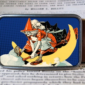 Vintage Halloween Witch Woman Belt Buckle Black Cat Moon Ghost Broom  Gift for Him Gift for Her Husband Wife Gift Vintage Decoration Y2K