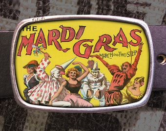 Vintage Mardi Gras Belt Buckle, Fat Tuesday Parade Jester Clown Masquerade Beads 801 Gift for Him or Her Husband Wife  Gift Y2K